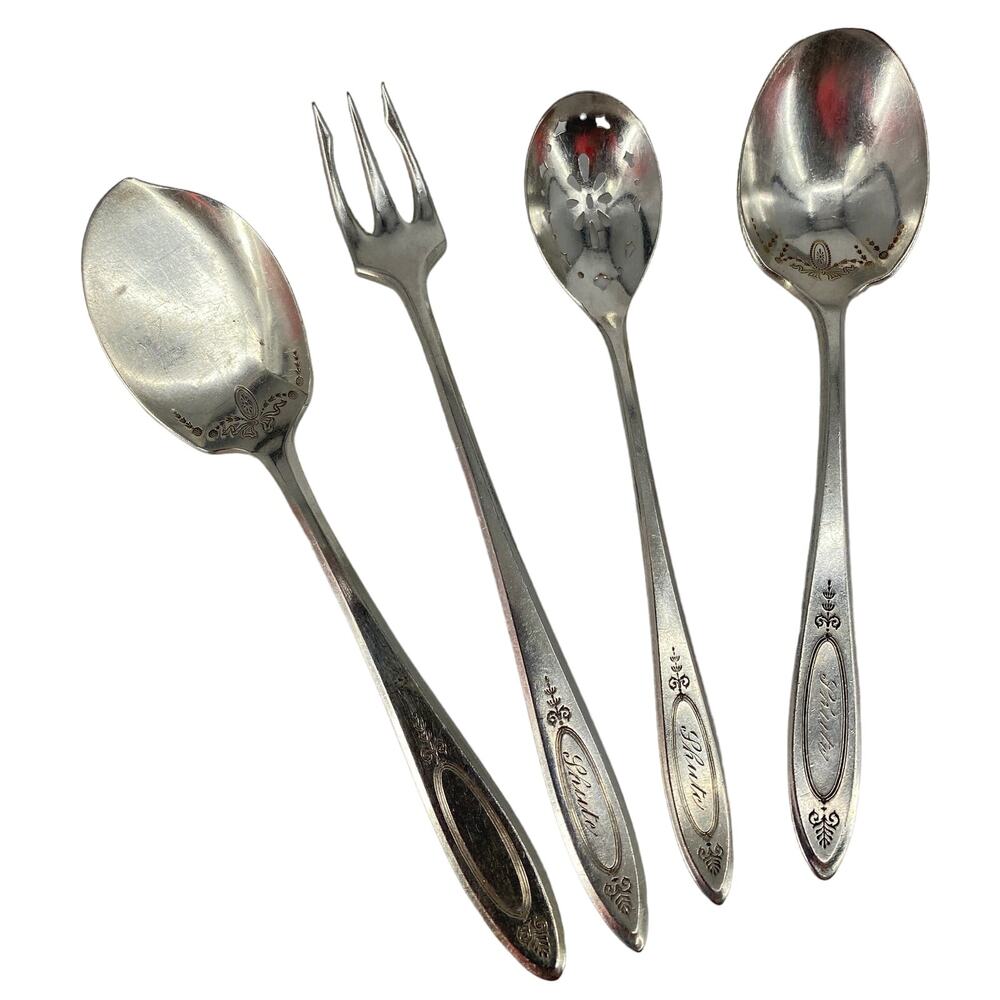 Oneida Adam Silver Plated Sugar Spoon Service Olive Pickle Fork Monogramed